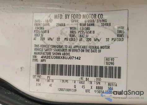 2008 Mercury Mountaineer Premier из США, поврежденный, VIN 4M2EU388X8UJ07142